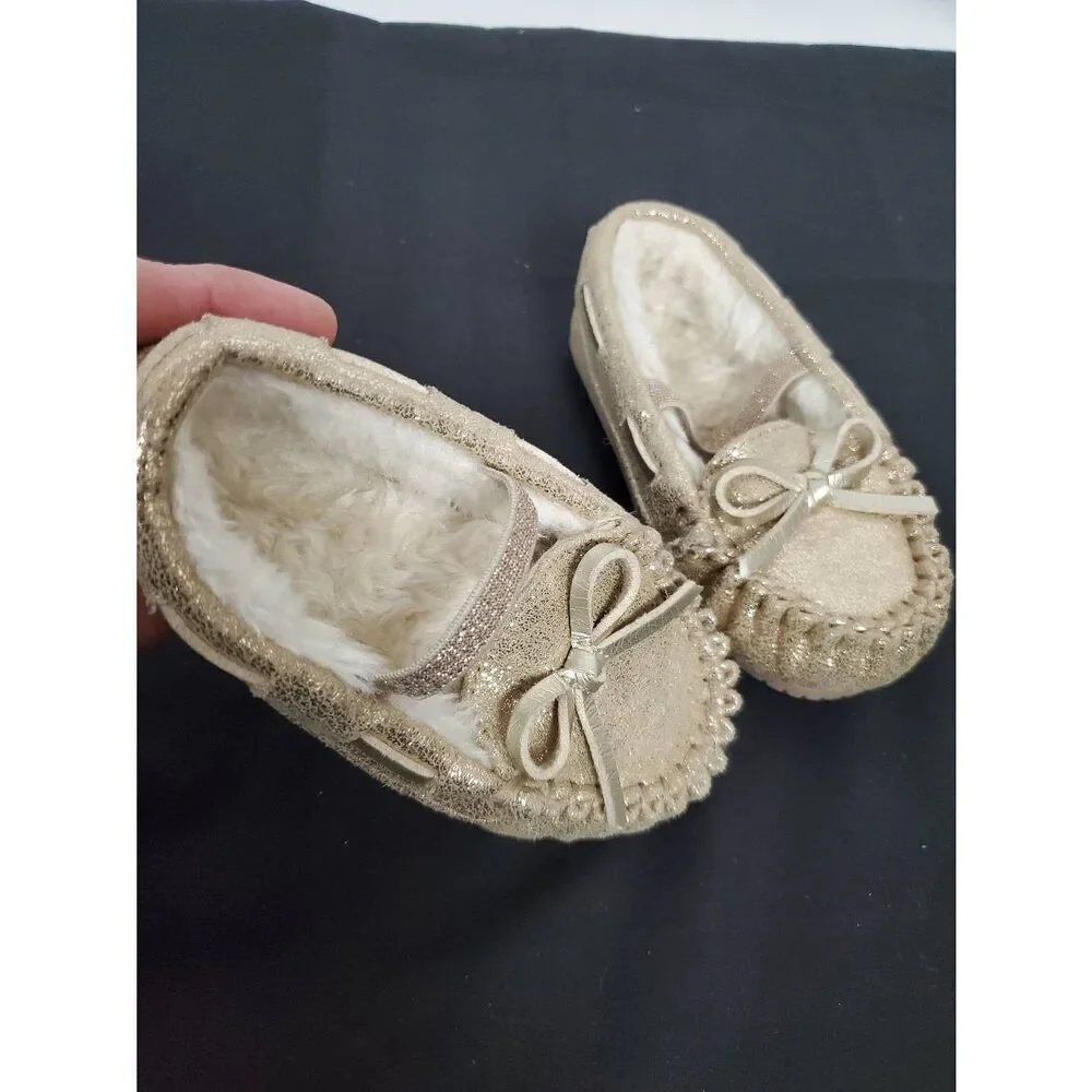 Toddler Girls s (5-6), Fuzzy Gold Glitter Slip-on Shoes